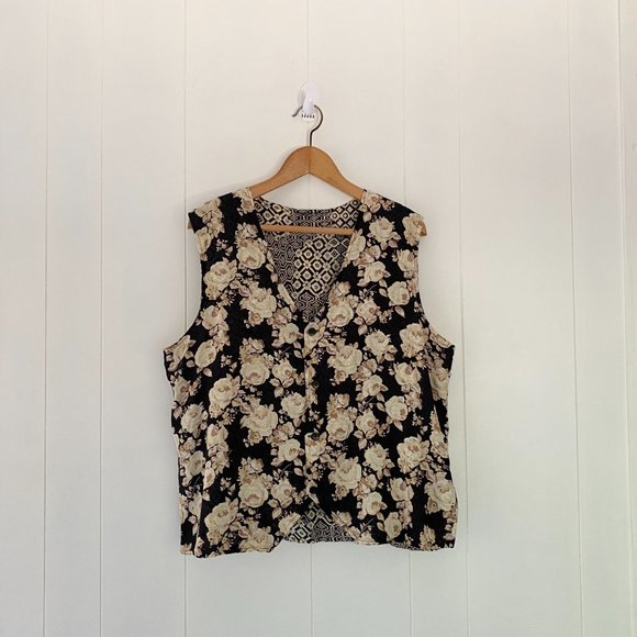 Vintage Jackets & Blazers - Vintage Reversible Vest Floral Modern Graphic